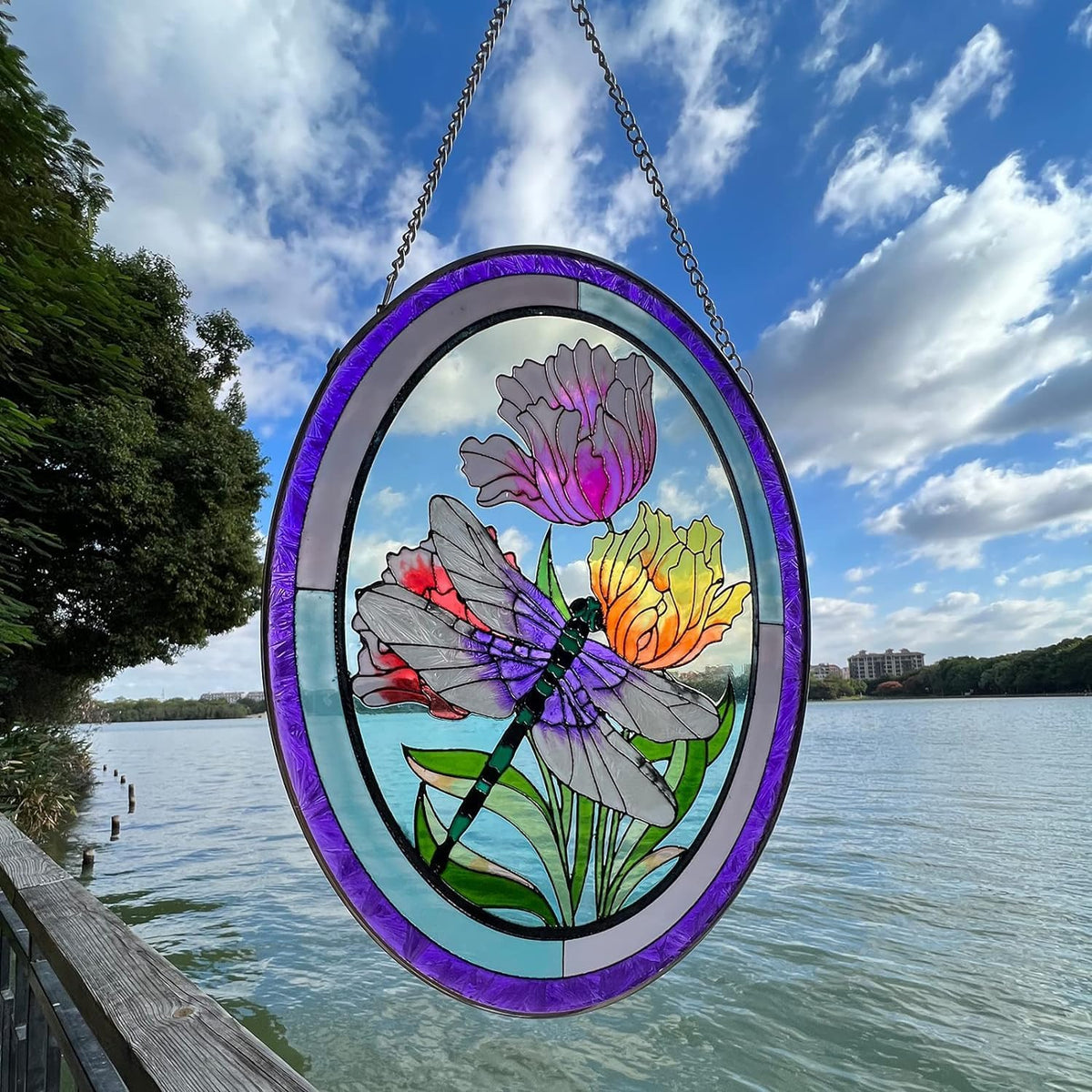 Stained Glass Window Hanging Dragonfly Suncatchers 10 Inch Glass Panel Sun Catchers Indoor Window