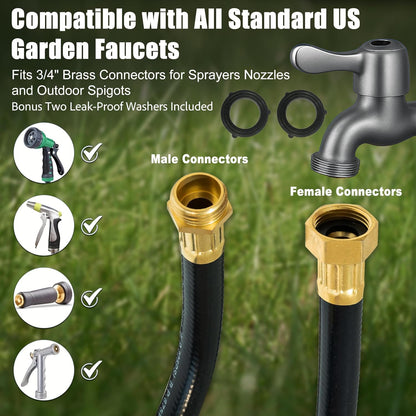 Hybrid Garden Hose 25FT - 5/8" Durable Sturdy and Functional Heavy Duty Rubber Hose with Brass