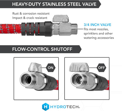 HydroTech 200 ft Expandable Garden Hose - Pro Series, 2x Max Flow, 3/4" No-Kink Flexibility