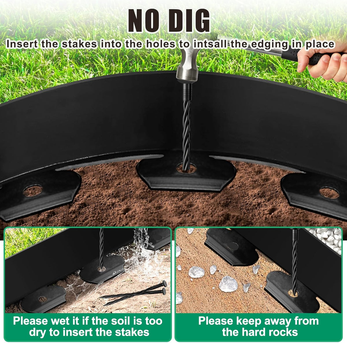 Landscape Edging Border - 4” x 20’ Edging for Landscaping with 30 Stakes, 0.15" Thick No Dig Lawn