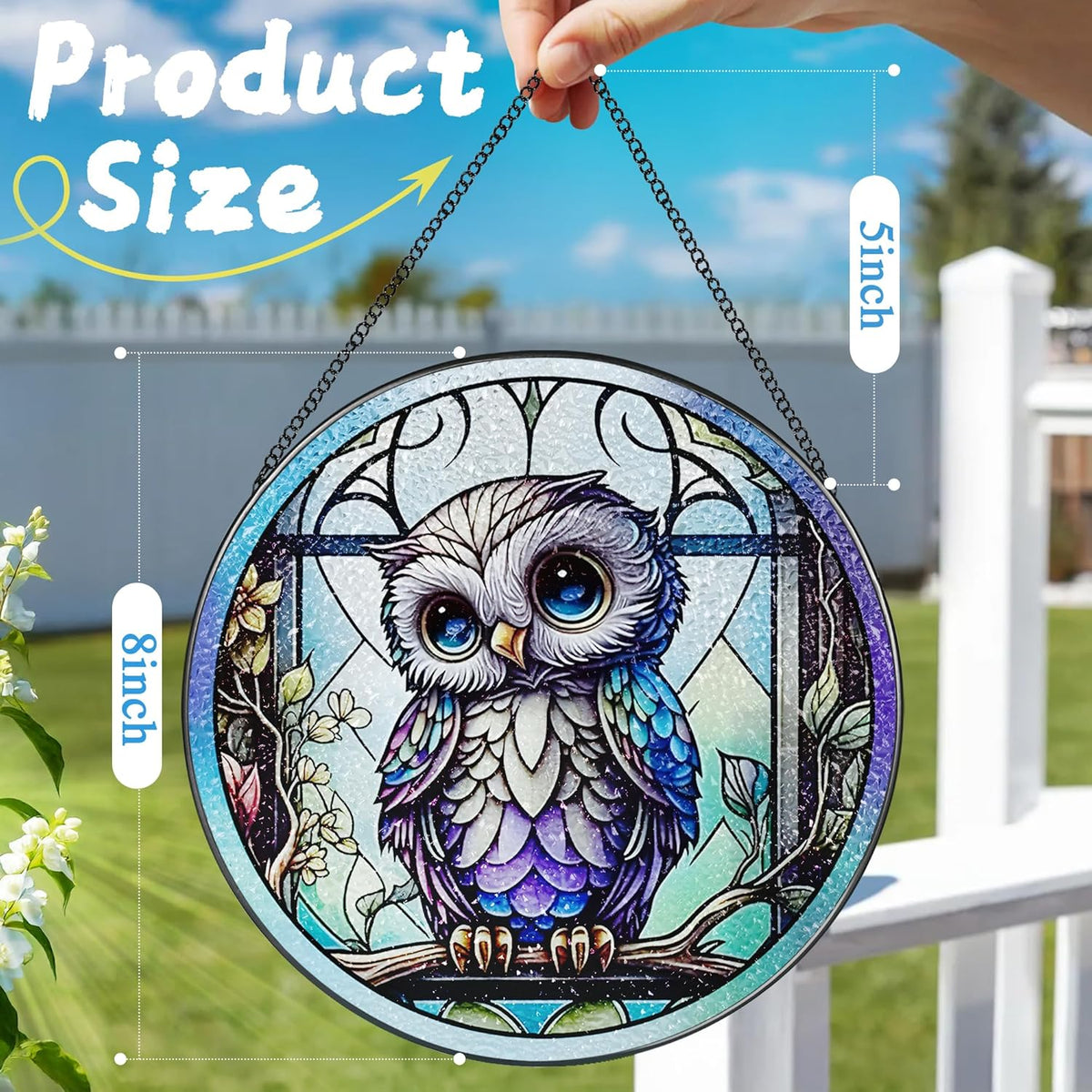 8 Inch Stained Glass Suncatcher Ornament, DOUHASU Owl Sun Catchers Indoor Window, Stained Glass