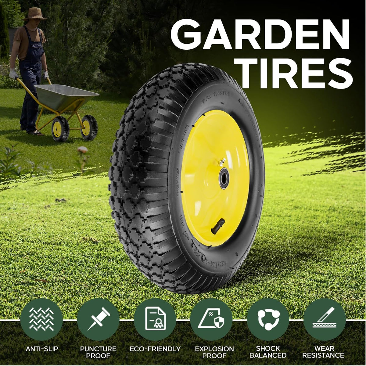 Taifa 2 PCS 16" Pneumatic Rubber Replacement Tires and 4.80/4.00-8" Wheels with 5/8" Bearings