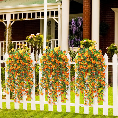 6 Pcs Artificial Fall Hanging Flowers Outdoor Silk Mum Plants Autumn Decor Faux Violet with