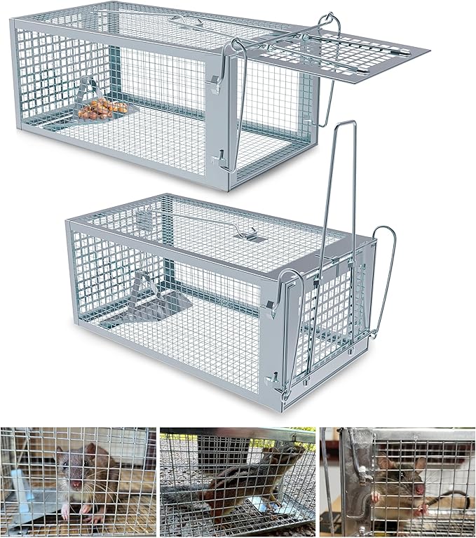 2 Packs Humane Rat Trap Outdoor, Wanqueen Humane Mouse Traps Indoor for Home, Small Rodent Chipmunk