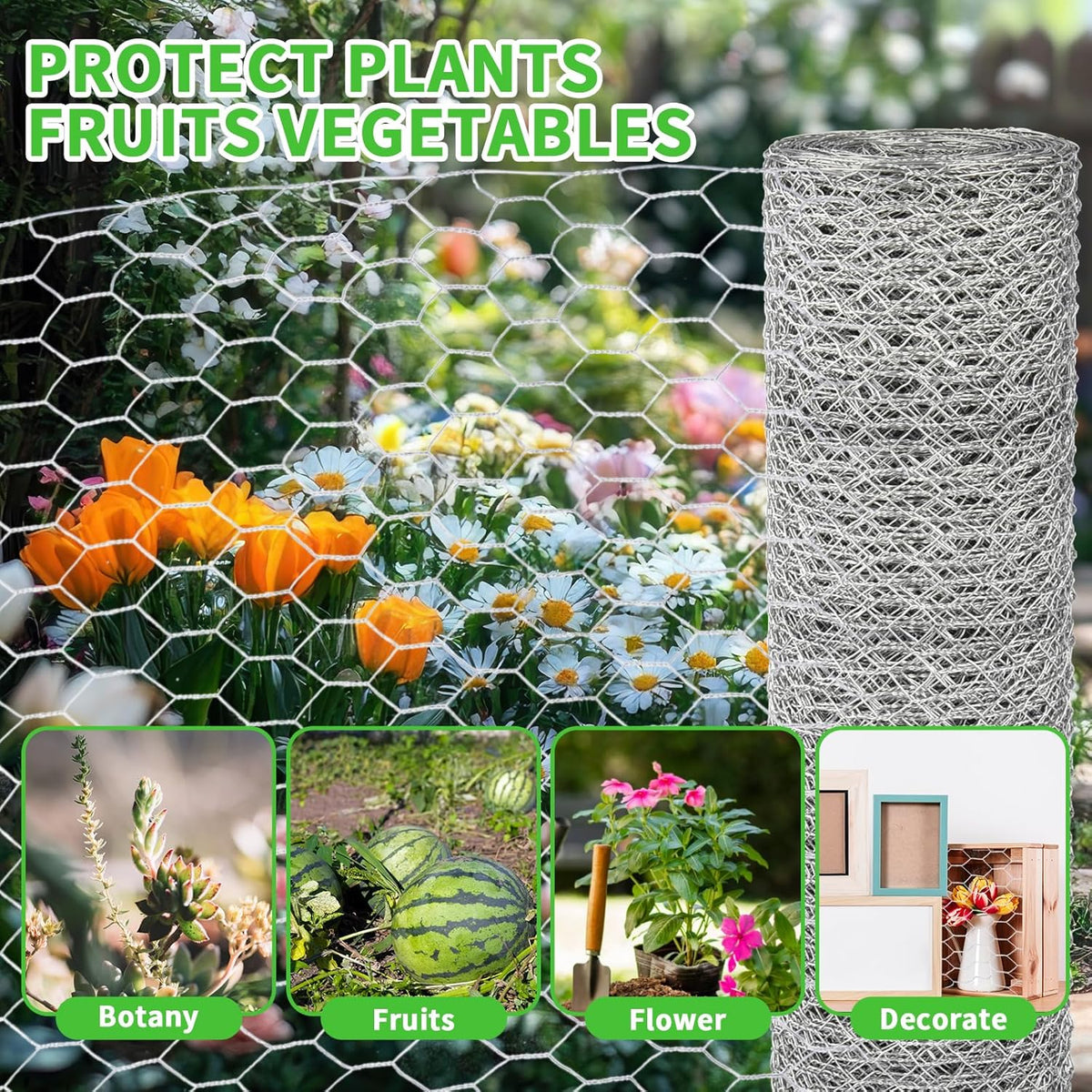 16in x 50ft Craft Chicken Wire Mesh, Hexagonal Galvanized Wire Mesh for Poultry, Floral Wire