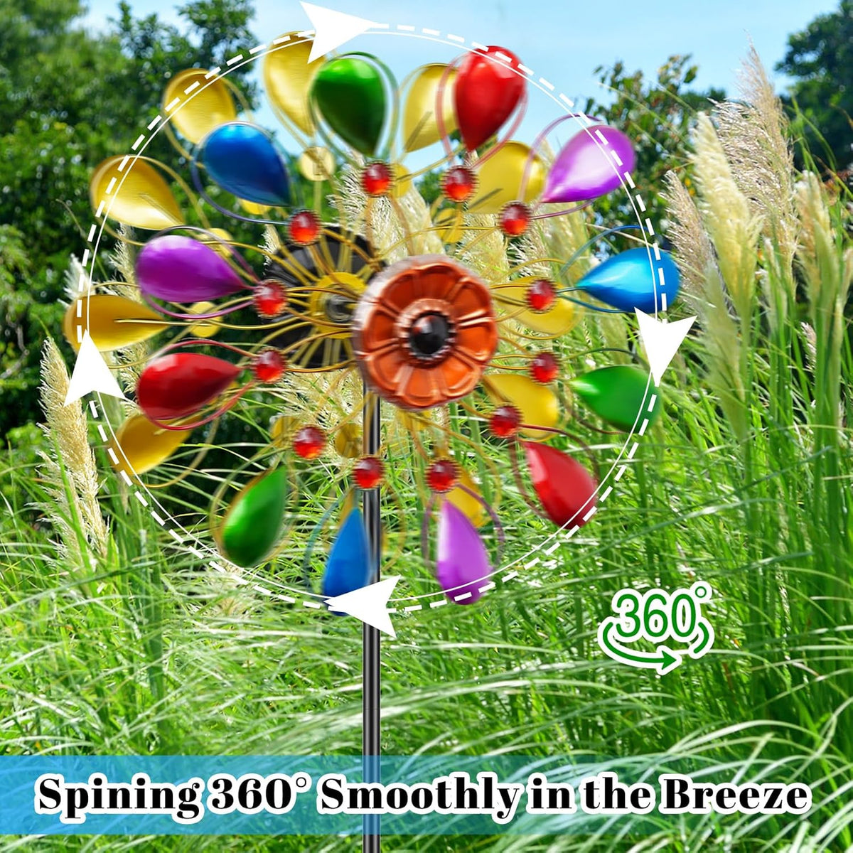 64 inch Garden Wind Spinner, Outdoor Wind Sculpture with 5 Prong Base Stand, Metal Windmill for