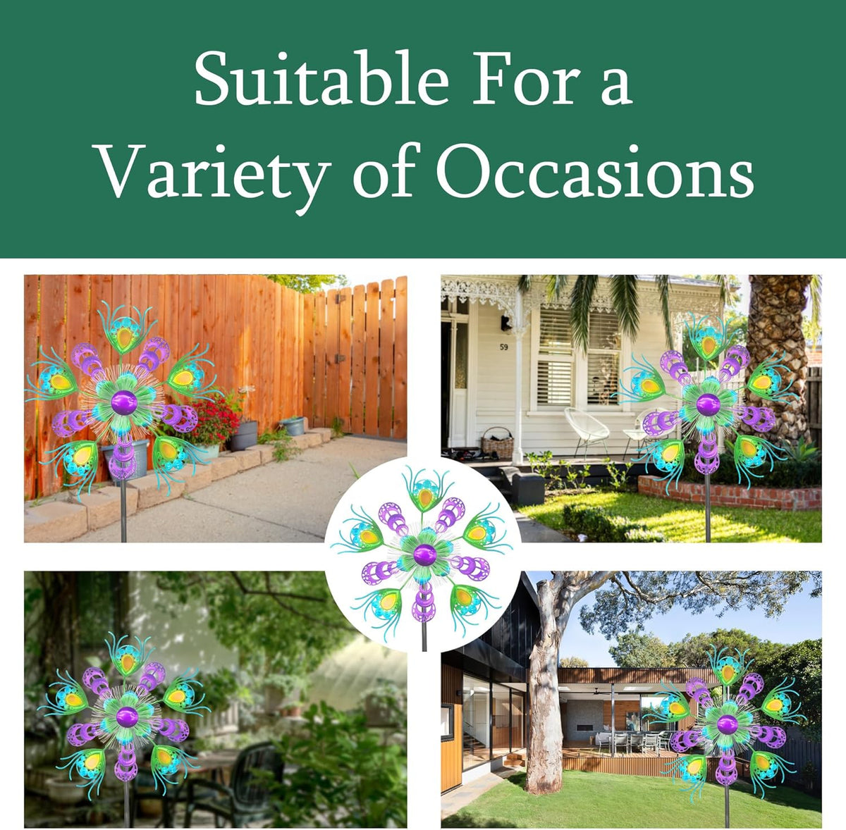 Solar Peacock Wind Spinners for Yard & Garden - 40 Inch Metal Wind Sculpture, Kinetic Windmill with
