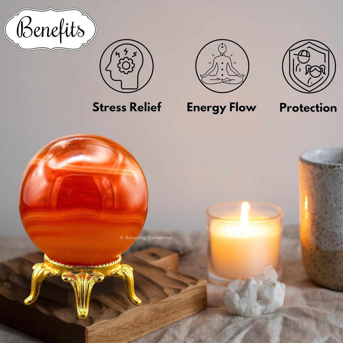 Amazing Gemstone Carnelian Onyx Crystal Ball with Stand - 2 Inches Crystal Sphere Meditation Balls