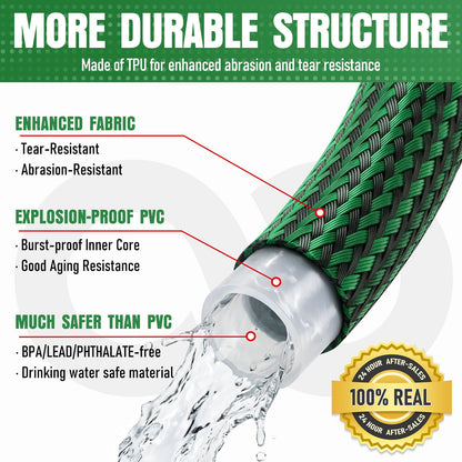 NON-EXPANDABLE Garden Hose 25 ft, Heavy Duty Flexible Water Hose, Kink Resistant Lightweight Hybrid