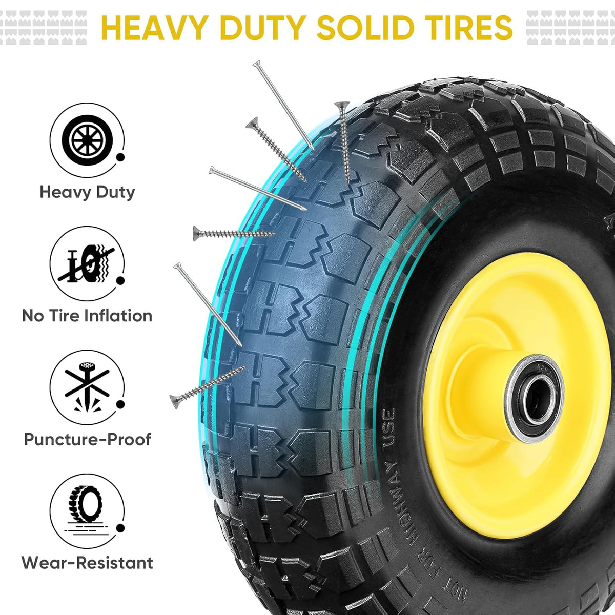 TICONN 10" Solid Tires, 2 Pack Flat Free 4.10/3.50-4'' Wheels with 5/8” Axle Bore Hole and Double