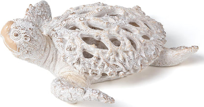 VVGIFTS Ocean Decor White Sea Turtle Coral Reef Home Office Decor Sculpture Beach Coastal Tabletop