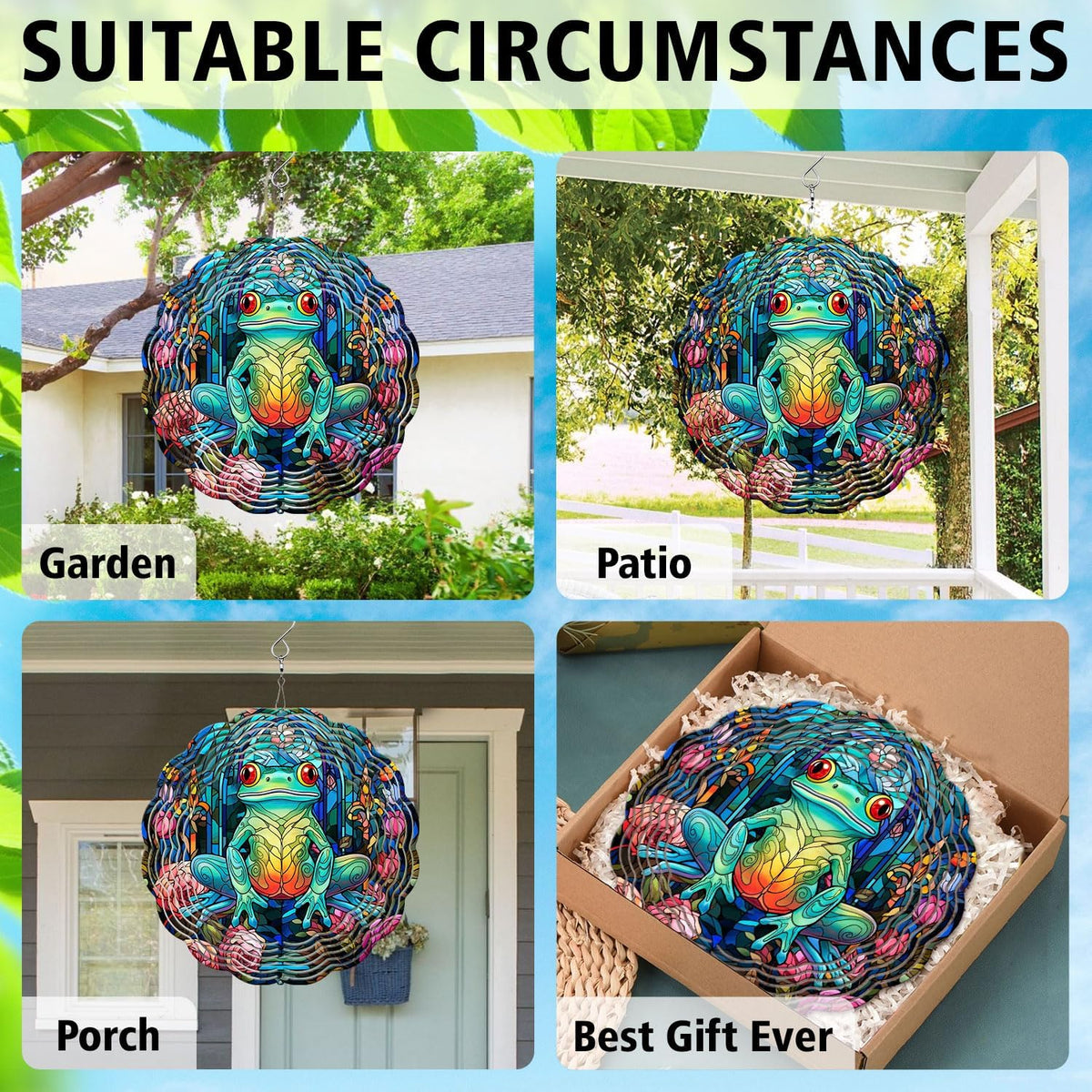Frog Yard and Garden Wind Spinner, Unique 3D Hanging Frog Wind Spinner