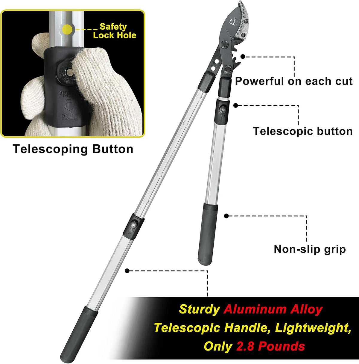26-41 Inch Extendable Anvil Loppers, Sync Drive Power Lever Tree Trimmers, Telescopic Pruners Heavy