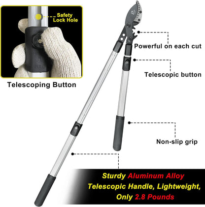 26-41 Inch Extendable Anvil Loppers, Sync Drive Power Lever Tree Trimmers, Telescopic Pruners Heavy