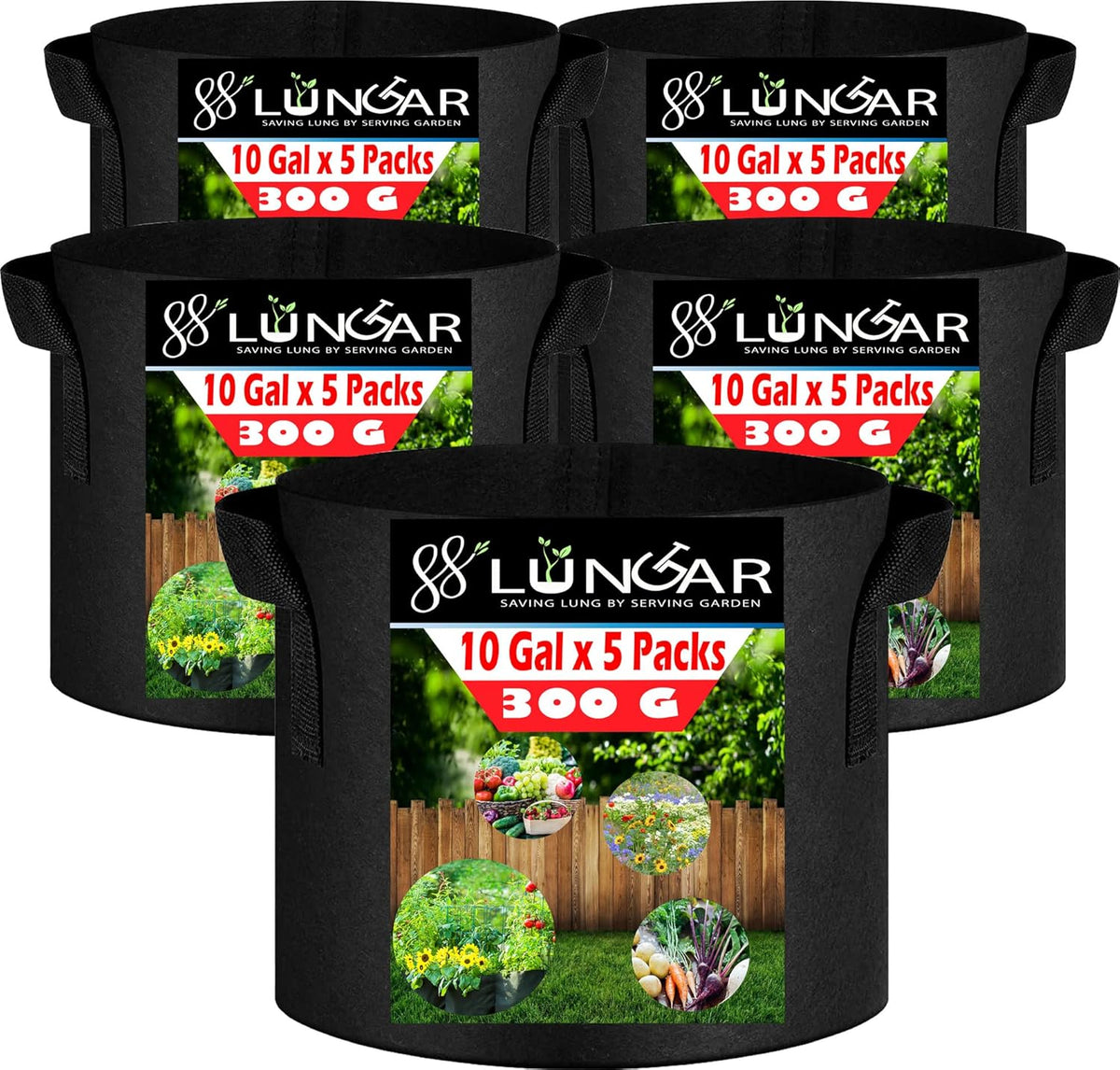 Plant Grow Bags 10 Gallon 5 Packs Planter Pot, Thickest Aeration 300G Non-Woven Fabric, Reinforced