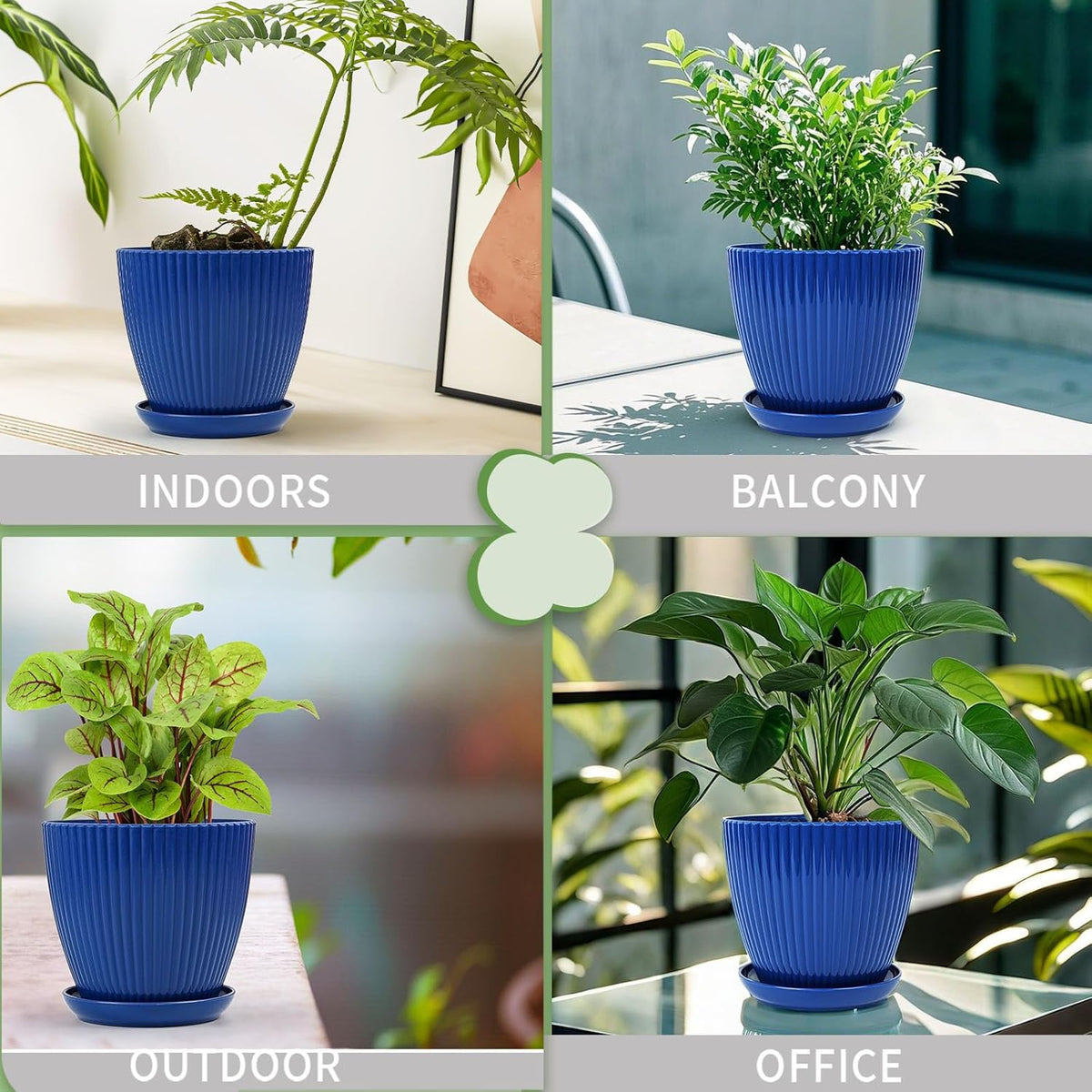 6pcs Plastic Flower Pots, 7.5/6.6/5.8/5.0/4.3/3.5 inches, Indoor/Outdoor Home Decoration, Thick and