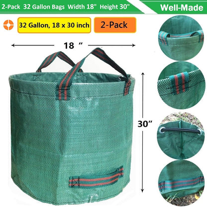 Standard 2-Pack 32 Gallon Yard Garden Bags (D18, H30 inch) with Gardening Gloves for Yard