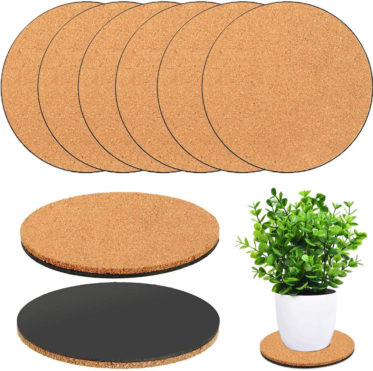 6 Pieces Cork Plant Coasters, 4 Inch Cork Plant Mats, Cork Coaster for Planters, Plant Coasters for