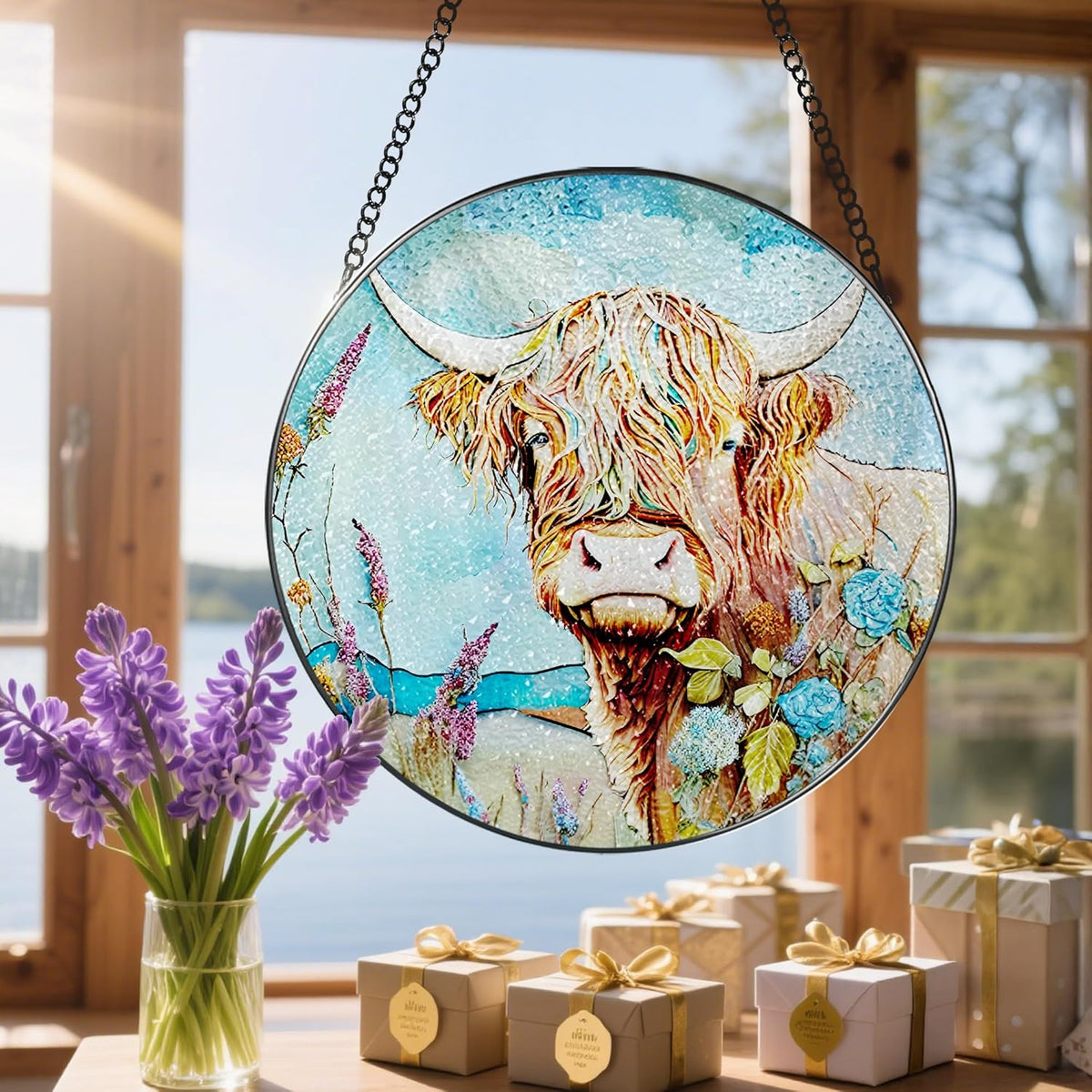 Stained Glass Window Hanging, Stained Glass Suncatcher, Cow Sun Catcher, Window Hanging Decor, Cow