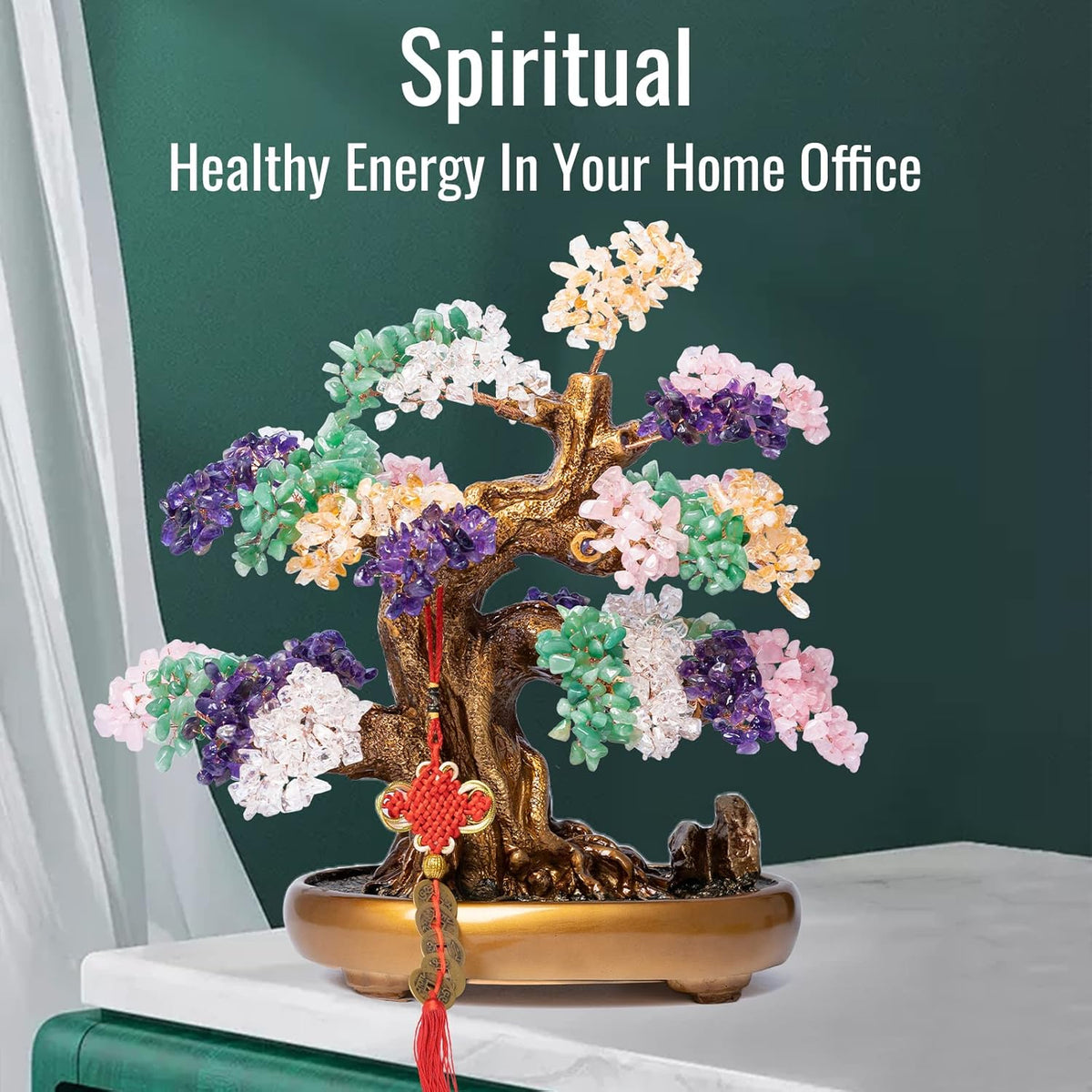 Natural Chakra Gemstone Crystal Bonsai Tree of Life Large Feng Shui Money Tree for Luck and Wealth