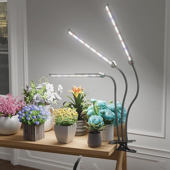 GooingTop Grow Light LED Gooseneck Lamp,Triple-Head Full Spectrum 222 LED Plant Lamp with Red Blue