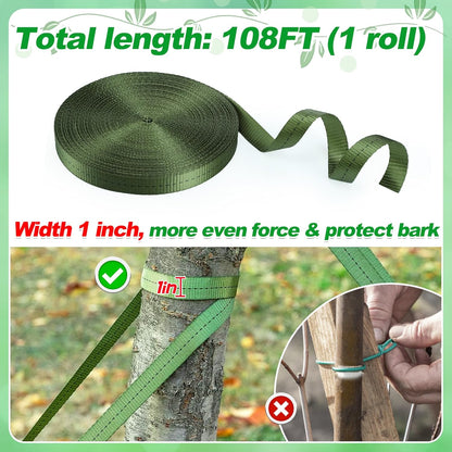 Biubee 2,425 Lbs Strength Tree Straps - 108FT Tree Tie Support Straps for Staking, Green Blend in