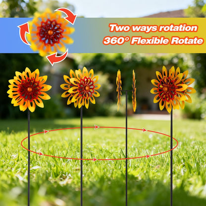 Sunflower Wind Spinners, 360 Degrees Swivel Metal Wind Sculptures, 62" Garden Pinwheels for Yard