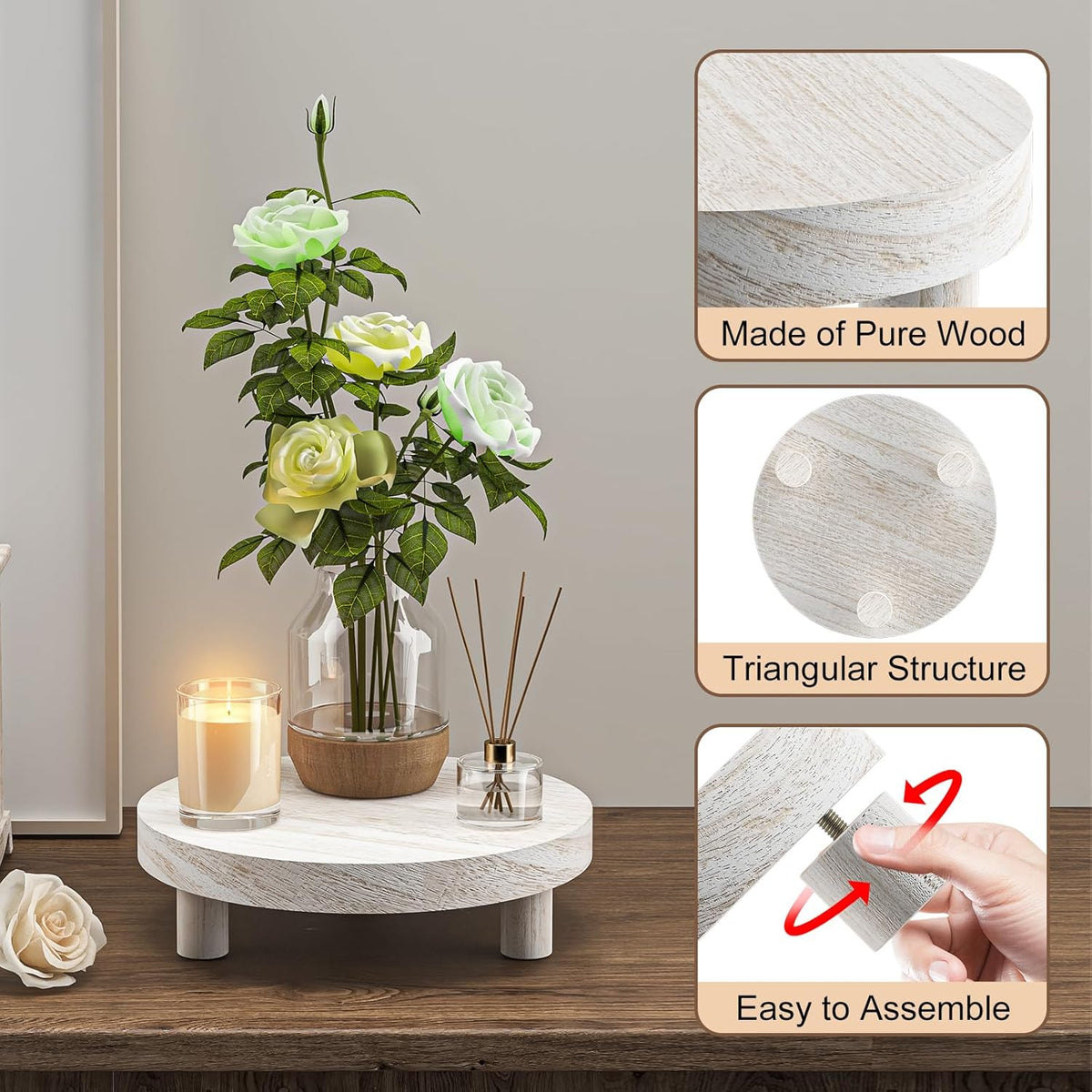 Wood Plant Stand Indoor Outdoor, 12/10/8/6" Round Wood Riser for Decor Wooden Stool Display Stand