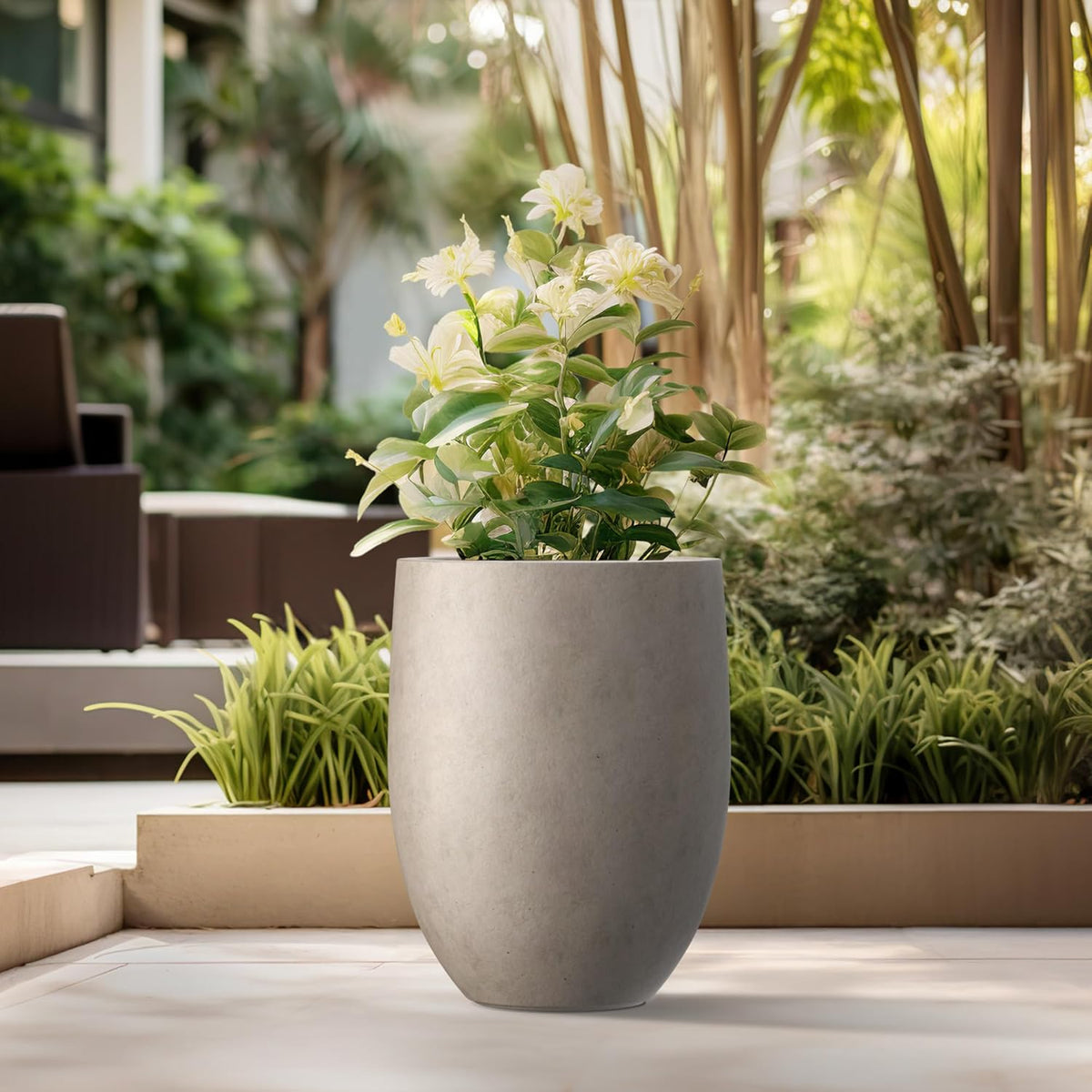 Kante 21.7" H Weathered Concrete Tall Planter, Large Outdoor Indoor Decorative Pot with Drainage