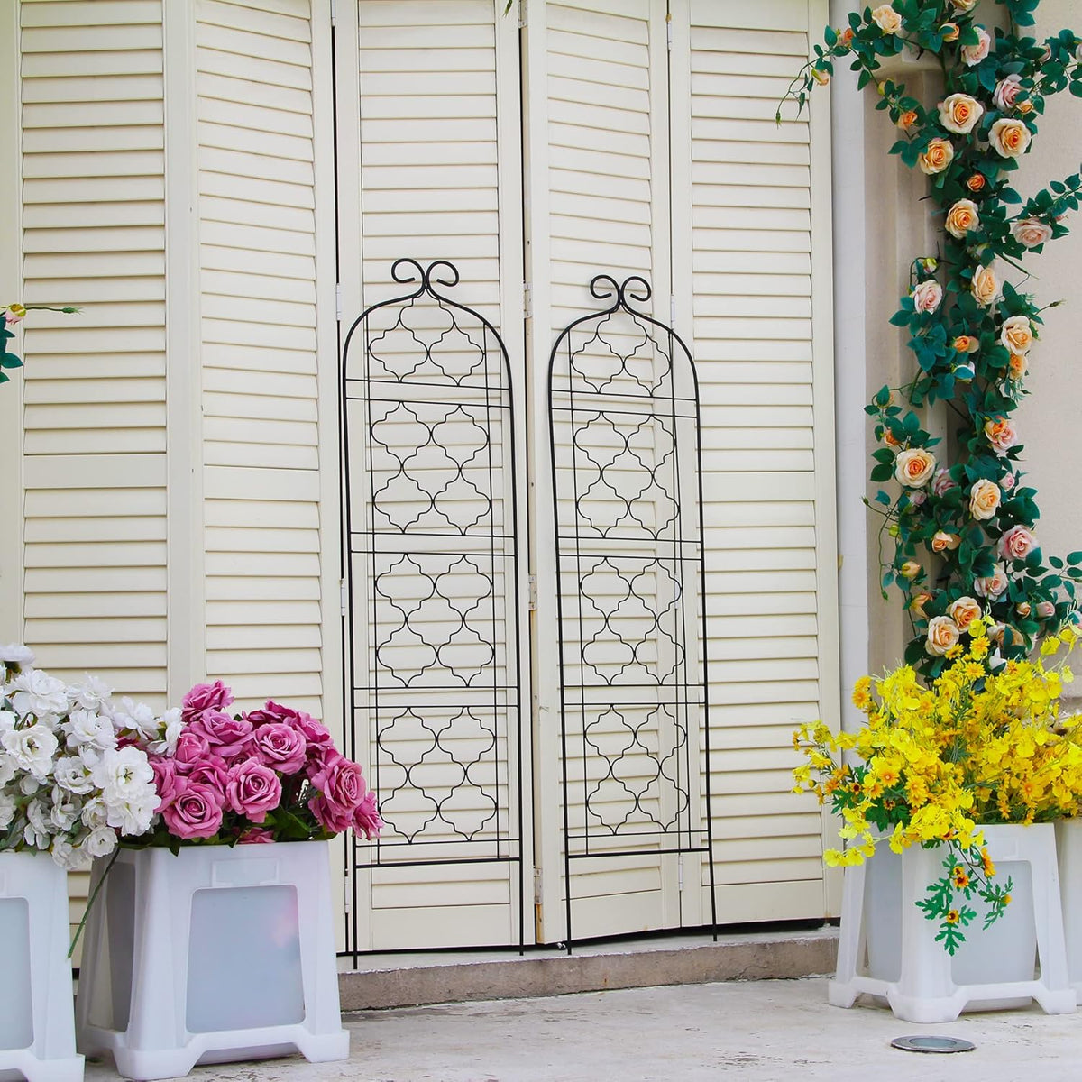 Garden Trellis for Vines and Climbing Plants Outdoor, Iron Wire Lattices Grid Panels for Potted