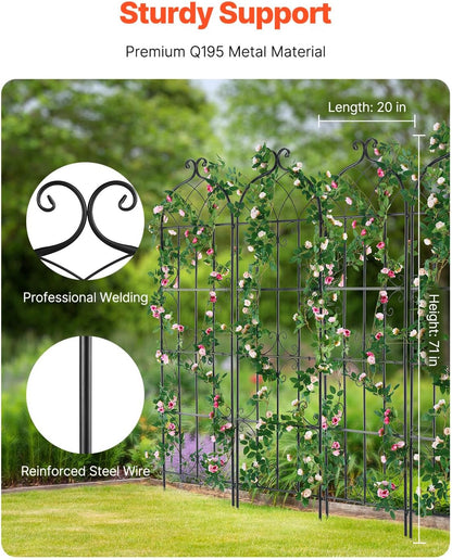 VEVOR Garden Trellis for Climbing Plants, 71 x 20 in, 6 Packs Rustproof Metal Garden Flower