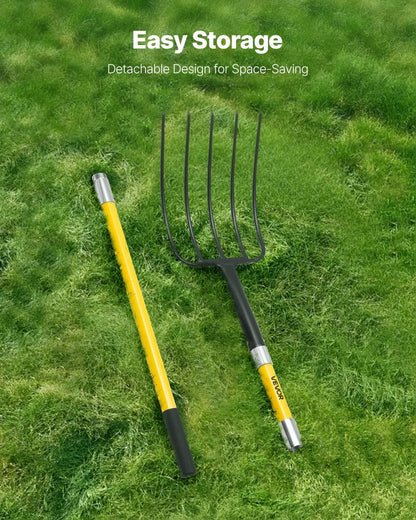 VEVOR Garden Fork, 5-Tine Gardening Pitchfork with Fiberglass Handle, 57 in Heavy Duty Digging Fork
