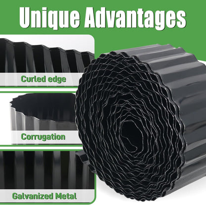 Metal Corrugated Garden Edging, 4" x 50Ft Landscape Edging for DIY Flower Beds, Flexible Bender