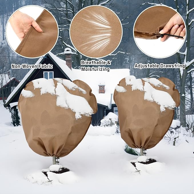 6 Pcs Winter Plant Covers Freeze Protection Reusable Plant Protector Bag with Drawstring Warm