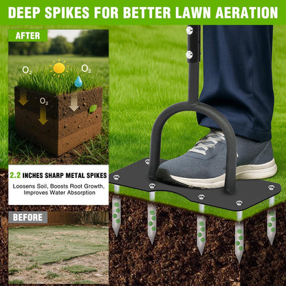 Yesker Lawn Aerator Spike Tool – Manual Metal Soil Aerator with 9 Iron Spikes, Dethatching Lawn