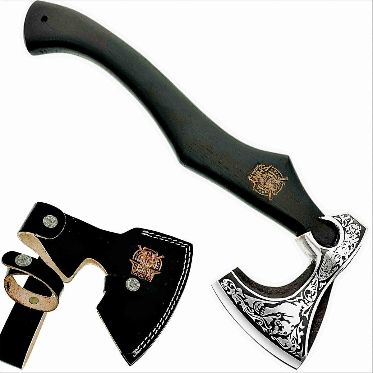 SHINY CRAFTS-Camping Axe Tomahawk Viking Bearded Axe Handmade Viking Axe with Ashwood Handle Viking