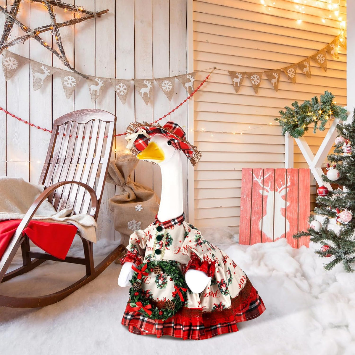 Suzile Christmas Wreath Outfit Clothes for 23 Inch High Cement or Plastic Geese Ghost Lawn Porch