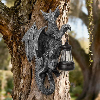 Solar Garden Decor Dragon Tree Hugger Garden Statues Lawn Ornaments for Outside Balcony Yard
