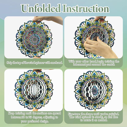 Mandala Wind Spinners Outdoor with Gazing Ball Spiral Tail, Marzovitra Stainless Steel 3D Kinetic
