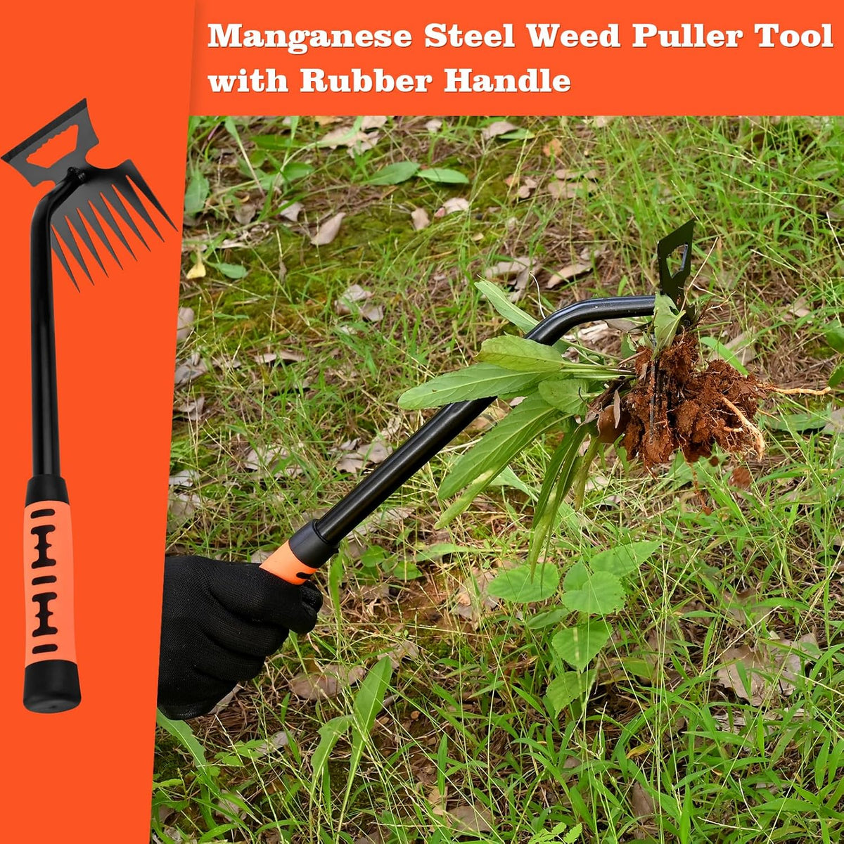 Portable Weed Removal Tool - 8-Prong Manganese Steel with Black Baked Rust-Proof Coating for Garden