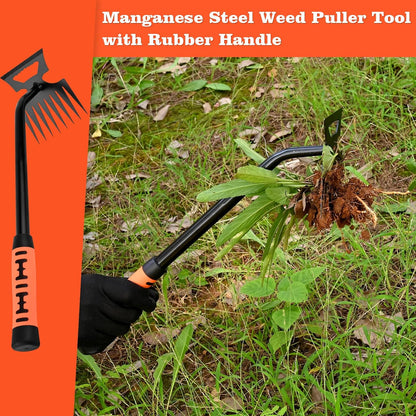 Portable Weed Removal Tool - 8-Prong Manganese Steel with Black Baked Rust-Proof Coating for Garden