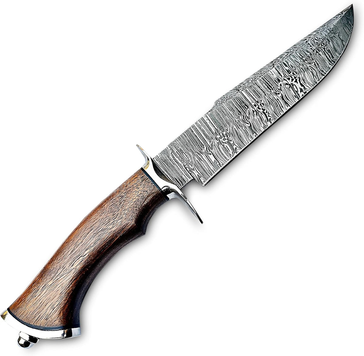 Handmade Damascus Bowie Knife 14″ Hunting Knife With Sheath - Fixed Blade Bushcraft Knife With Wood