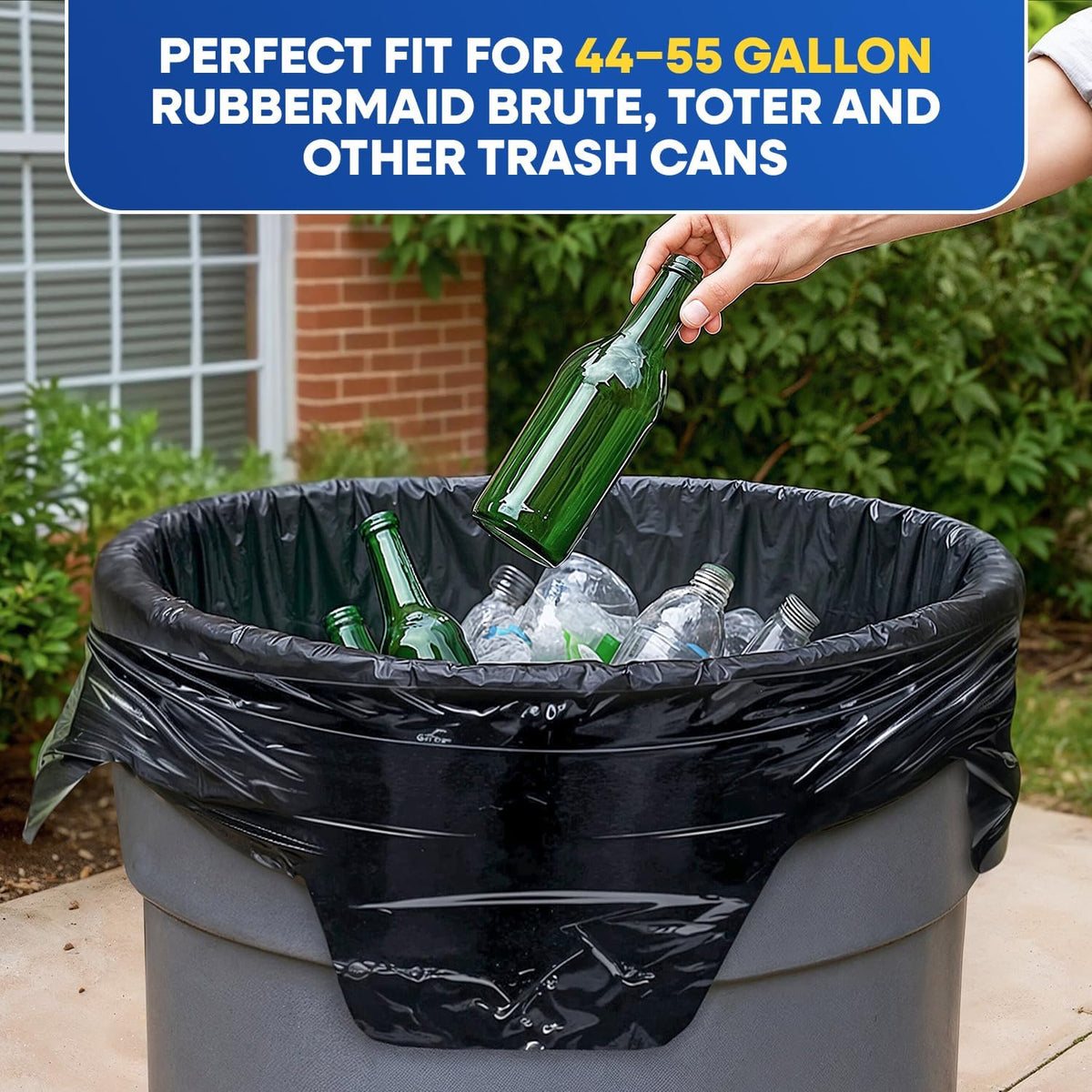 64-65 Gallon Trash Bags Heavy Duty with Flap Ties Extra Large Garbage Bags 2 Mil Outdoor Trash Bags