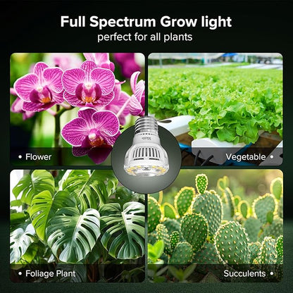 Grow Light Bulbs, A15 7W Plant Light Bulb for Indoor Growing, High PPFD, Full Spectrum, 60W