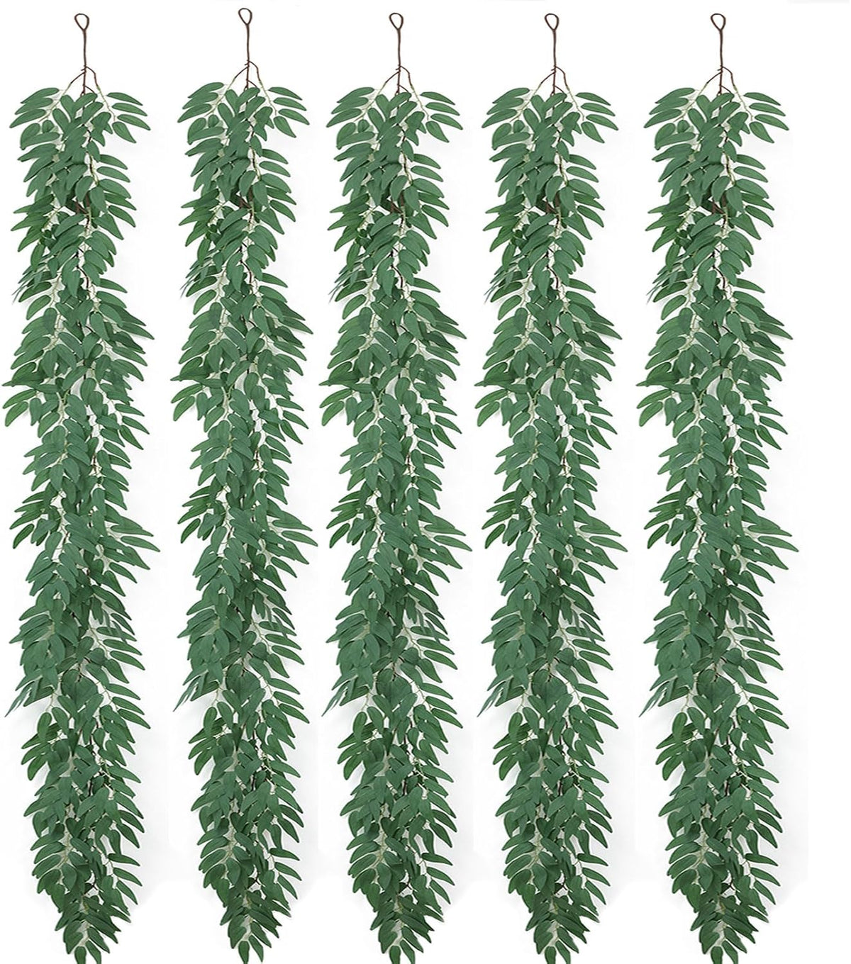 mizii 5 Packs 390" Artificial Vines Willows Garland Fake Vine Italian Ruscus Silk Green Leaves Faux