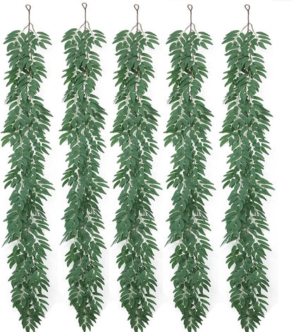 mizii 5 Packs 390" Artificial Vines Willows Garland Fake Vine Italian Ruscus Silk Green Leaves Faux
