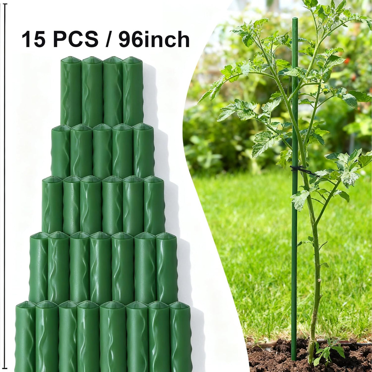 Xiny Tool Garden Stakes, 15 Pack 8 FT Steel Plant Garden Tomato Stakes with Plastic Coat for