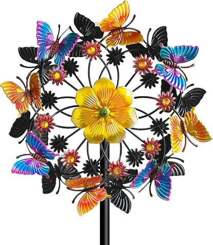 Double Blade Butterfly Wind Spinners, Outdoor Garden 360° Swivel Spinners 50 inch Garden Stakes