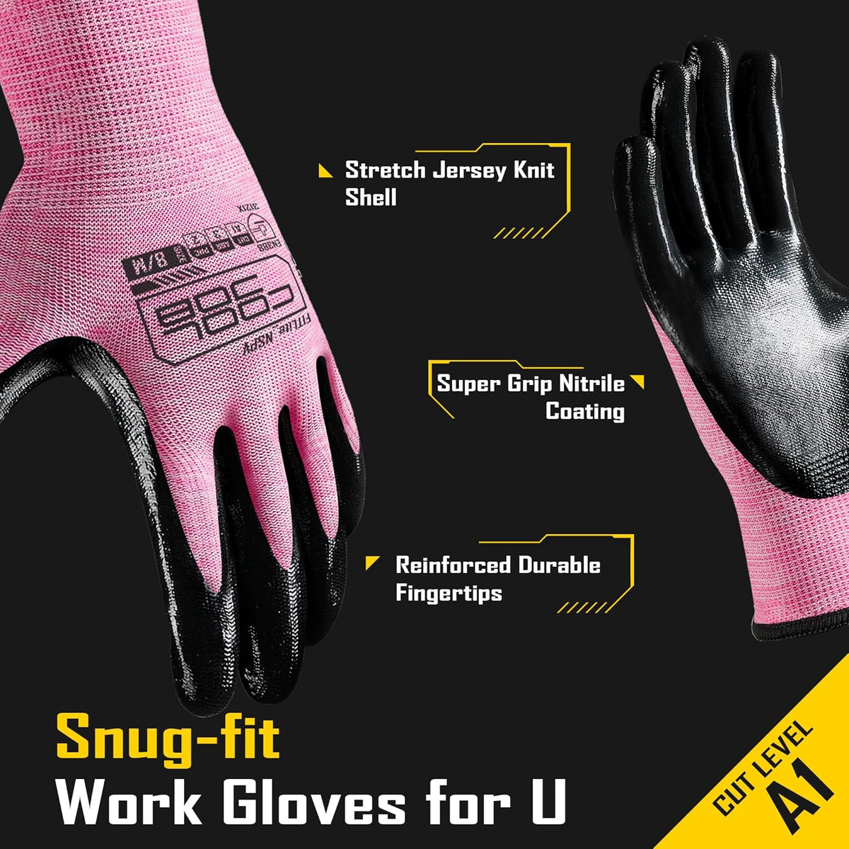 COOLJOB 20 Pairs Nitrile Dipped Rubber Coated Safety Work Gloves with Grip, Non-slip Bulk Gardening