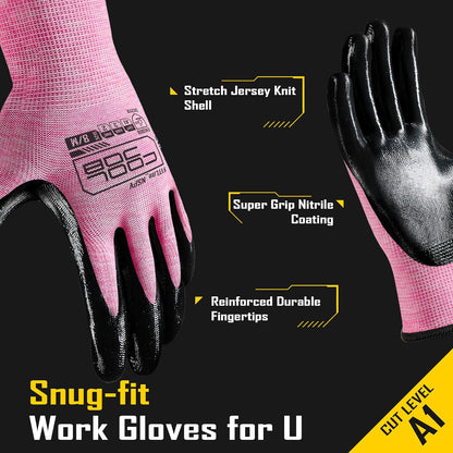 COOLJOB 20 Pairs Nitrile Dipped Rubber Coated Safety Work Gloves with Grip, Non-slip Bulk Gardening